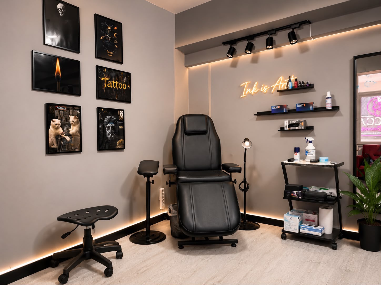 XHouse Tattoo stüdyo içi, dövme koltuğu ve steril ekipman